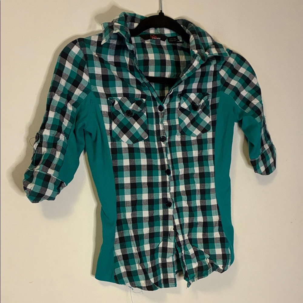 1955 Vintage Teal and Black Plaid Women's Camisole